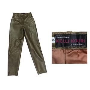 Vintage Gold Leather Pants 90s High Waist Skinny Pants / Women’s XS -